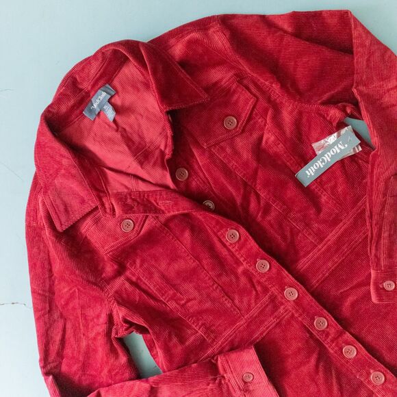 NEW Modcloth Red Long Sleeve Corduroy Button Front Dress Size XLarge - Picture 3 of 9